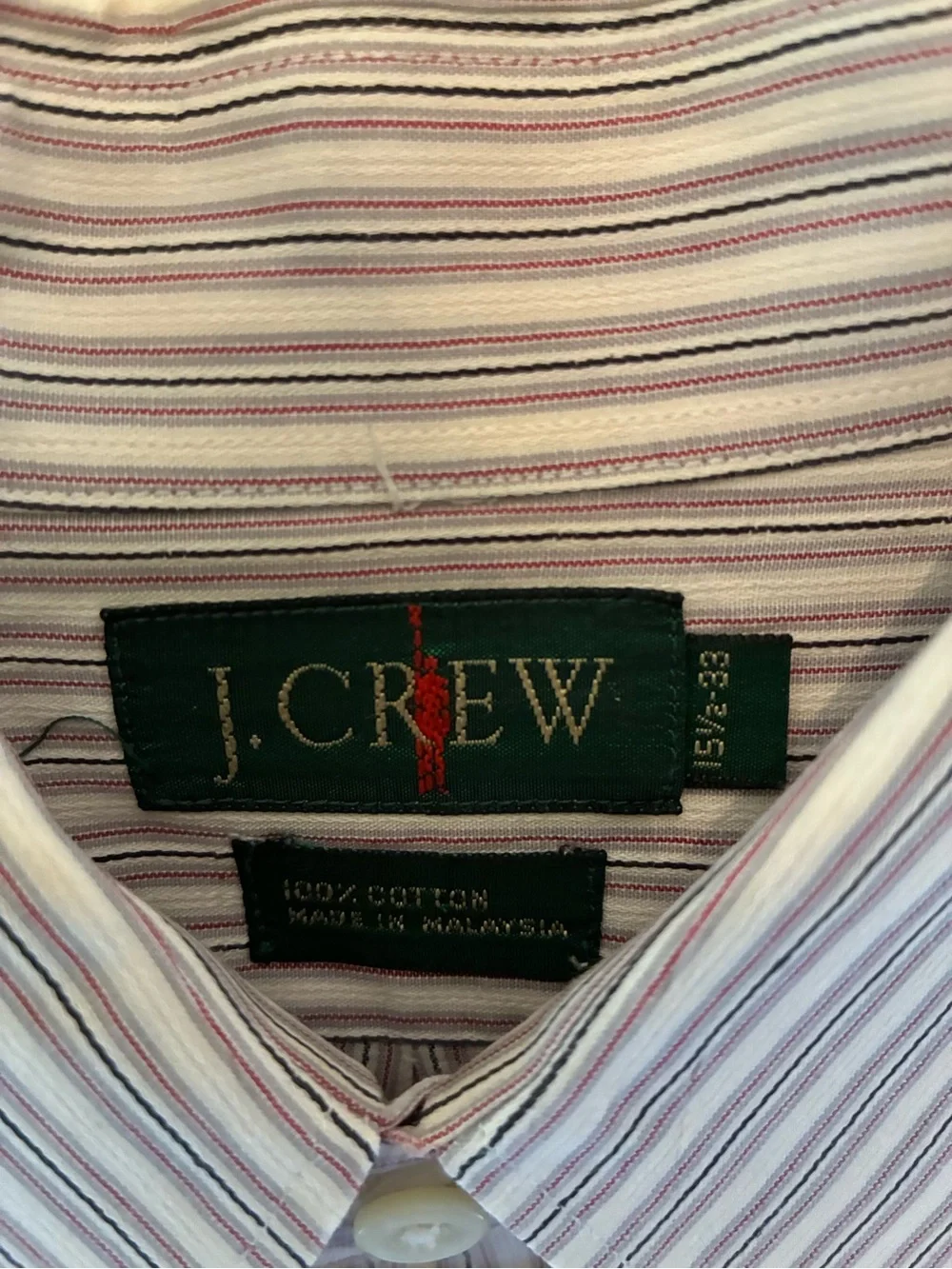 J. Crew Mens Vintage Long-Sleeve Stripe Spread Collar Shirt. Size 15 1/2-33.